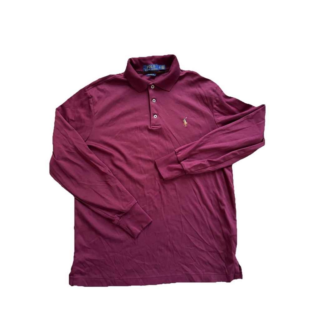 Polo Ralph Lauren Classic Fit Burgundy Long Sleeve Flesh Pony Logo Men's Small